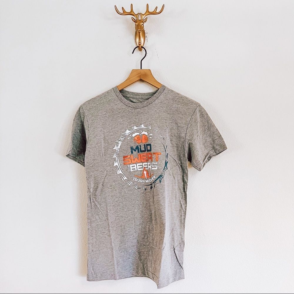 TOUGH MUDDER Men's Gray Sweat Beers Short Sleeve T Shirt Size Small NWT